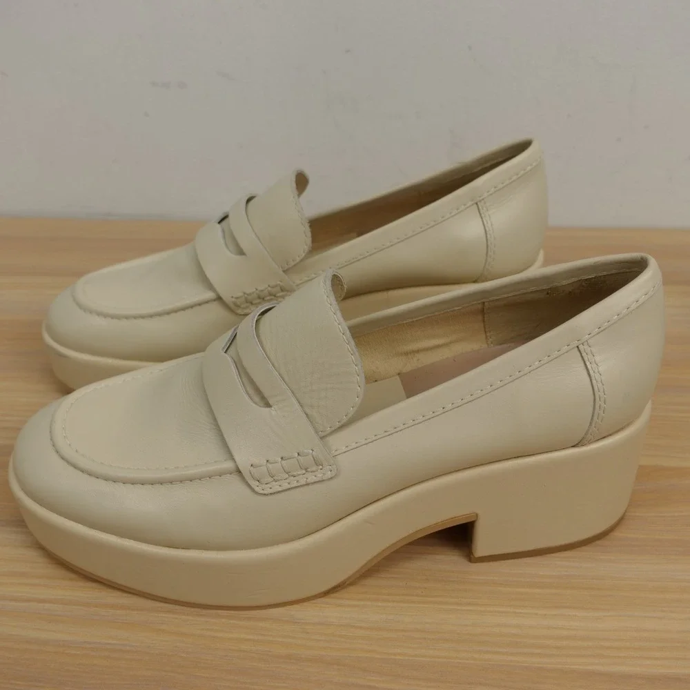 Dolce Vita Womens Platform Penny Loafers 8.5 Cream Y2K Cyber Prep Chunky Retro
